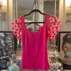 Fitted Fuscia Sheet Puffy Sleeve Top